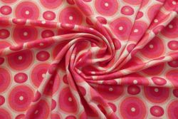 Ex Hobbs Deadstock Designer Luxury Stretch Jersey Geometric Circle Digital Print - Pink