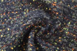 Ex Hobbs Deadstock Designer Cosy Knitted Boucle Tweed with Neon Threads - Grey/Black/Neon