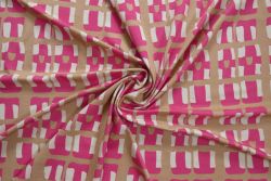 Ex Hobbs Deadstock Designer Luxury Stretch Jersey Geometric Digital Print - Fuchsia/Fawn