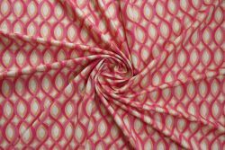 Ex Hobbs Deadstock Designer Luxury Stretch Jersey Geometric Twist Digital Print - Pink/Fawn