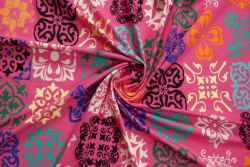 Ex Hobbs Deadstock Designer Luxury Stretch Jersey Block Tile Digital Print - Hot Pink