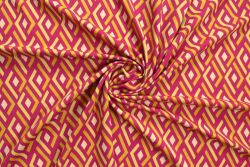 Ex Hobbs Deadstock Designer Luxury Stretch Jersey Geometric Diamond Digital Print - Raspberry/Chartreuse