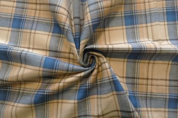 Deadstock Designer Japanese Brushed Twill Check - Beige/Cornflower Blue