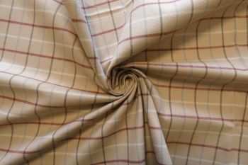 Deadstock Designer Japanese Brushed Twill Check - Beige/Maroon