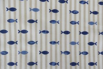 IT-DD091 Deadstock 100% Cotton Poplin Digital Stripe Print - Blue Fish