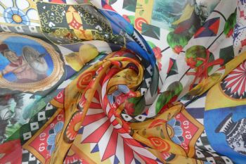 Ex Hobbs Deadstock Designer Silk Mix Delicate Italian Themed Patchwork Chiffon Voile - Multi