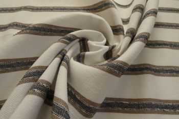 Ex Hobbs Designer Deadstock Striped Linen Mix Soft Twill - Charcoal/Brown/Natural