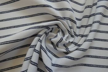 Ex Hobbs Designer Deadstock Striped Linen Mix Soft Twill - Navy/Ivory