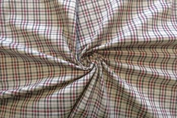 Deadstock Designer Japanese Cotton Lawn Check - Beige/Burgundy