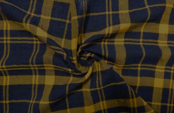 Deadstock Ex-Designer Wool Crinkle Crepe Check - Navy/Ochre