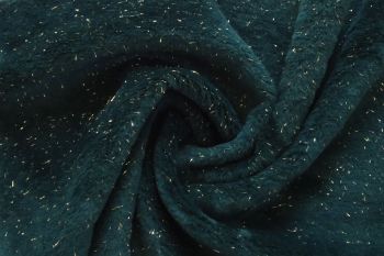 Ex Hobbs Deadstock Designer Sparkle Lurex Wool-Mix Fleece Velour - Forest Green/Gold