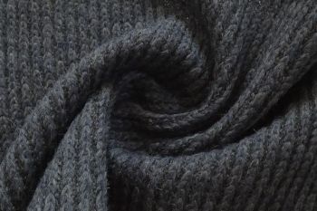 Ex Max Mara Deadstock Designer Chunky Self-Stripe Rib Knitted Wool-Mix In Charcoal/Blue Marl