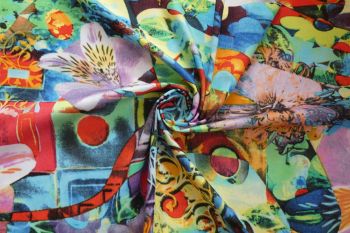 Ex Hobbs Deadstock Designer Multicoloured Graffiti Stretch Sateen Drill 