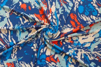 Ex Hobbs Deadstock Designer  Slinky Stretch Jersey Digital Print - Blue/Coral/White
