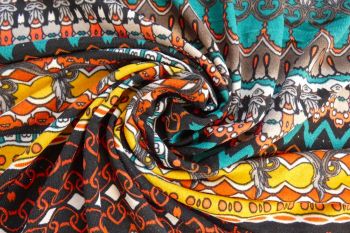 Ex Italian Deadstock Designer Warm Handle Knitted Jersey Vintage Geometric Print - Multi