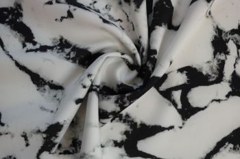 Ex Hobbs Deadstock Designer Marble Stone-Effect Stretch Scuba Jersey - Black/Grey/White