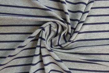 Ex Hobbs Deadstock Designer Classic Stripe Comfort-Stretch Jersey - Navy/Silver Grey Marl