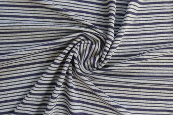 Ex Hobbs Deadstock Designer Classic Multi Stripe Comfort-Stretch Jersey - Navy/Silver Grey Marl
