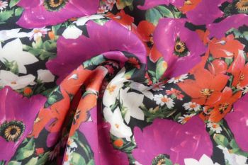 Ex Ted Baker Deadstock Designer Floral Structured Scuba Jersey - Fuchsia/Red/Black