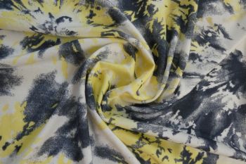 Ex Hobbs Deadstock Designer Stretch Soft-Feel Jersey Watercolour Digital Print - Charcoal/Lemon/Off White