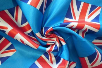 Deadstock Designer Union Jack British Flag Print Satin