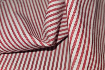 Ex Paul Smith Deadstock Designer 100% Cotton Colourwoven Narrow Oxford Stripe - Red/White
