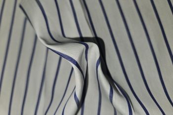 Ex Paul Smith Deadstock Designer 100% Cotton Colourwoven Wide Stripe - Marine Navy/White