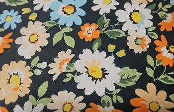 Deadstock 100% Cotton Poplin Digital Floral Print - Black