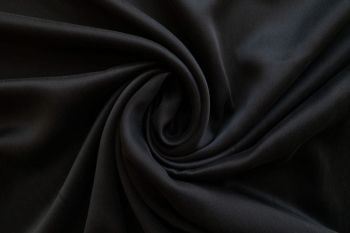 Ex Designer Deadstock 100% Silk Sandwashed Plain Heavy Crepe De Chine - Coal Black