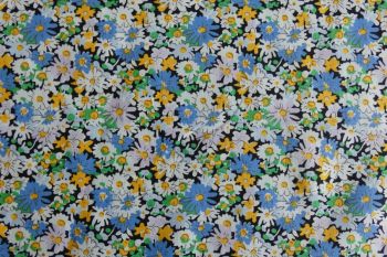 Deadstock 100% Cotton Poplin Digital Floral Print - Cornflower Blue/Shamrock Green