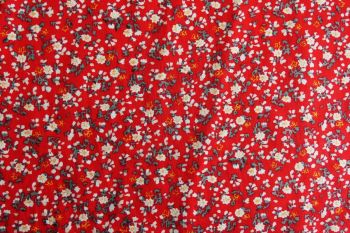 Deadstock 100% Cotton Poplin Digital Ditsy Floral Print - Chilli Red