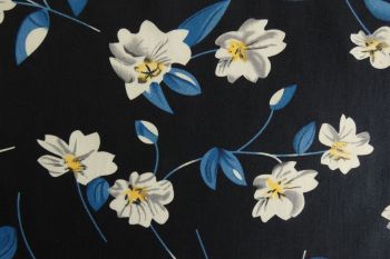Deadstock 100% Cotton Poplin Digital Large Floral Print - Navy