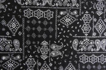 Deadstock 100% Cotton Poplin Digital Paisley/Diamond Print - Black