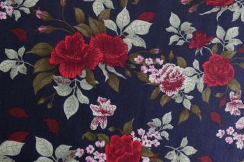 Deadstock 100% Cotton Poplin Digital Classic Rose Print - Navy