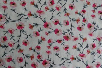 Deadstock 100% Cotton Poplin Digital Trailing Floral Print - Ivory/Green