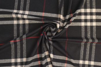 Ex Hobbs Deadstock Designer Wool Jacketing Tweed Check - Navy/Blush/Red