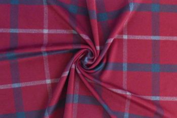 Ex Hobbs Deadstock Designer Wool Jacketing Tweed Check - Burgundy/Bottle Green