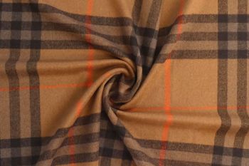 Ex Hobbs Deadstock Designer Wool Jacketing Tweed Check - Caramel/Black/Orange