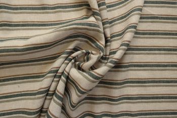 Ex Paul Smith Designer Deadstock Soft Linen Mix Canvas Multistripe - Natural/Green/Tan