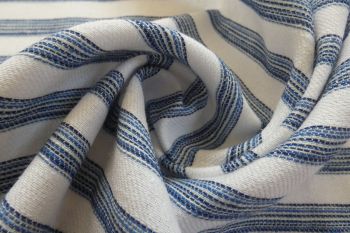 Ex Hobbs Designer Deadstock Striped Linen Mix Soft Twill - Blue/Ivory
