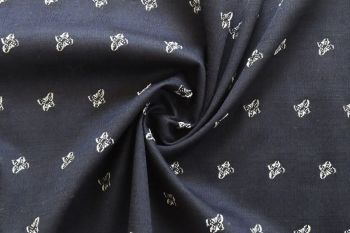 Ex Hobbs Designer Deadstock Stretch Canvas Jacquard with Butterflies - Navy/Grey