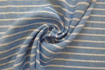 Ex Paul Smith Designer Deadstock Cross-Dyed Textured Pure Linen Chambray Stripe - Mid Denim Blue