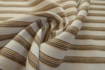Ex Hobbs Designer Deadstock Striped Linen Mix Soft Twill - Tan/Gold/Natural