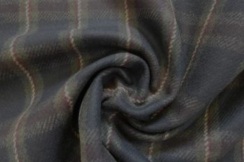 Ex Hobbs Deadstock Designer Wool Felted Tweed Coating Check Plaid - Navy/Khaki/Wine/Vanilla