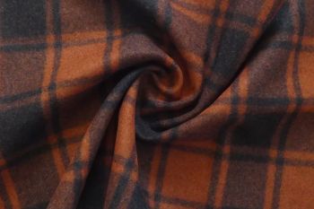 Ex Hobbs Deadstock Designer Wool Felted Tweed Coating Check Plaid - Burnt Orange/Charcoal 