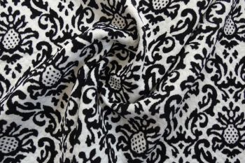 Ex Karen Millen Deadstock Designer Textured Floral Motif Damask Ponte Roma - Chalk/Black