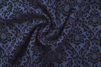 Ex Karen Millen Deadstock Designer Textured Floral Motif Damask Ponte Roma - Marine/Black