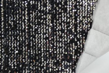 Ex Karen Millen Deadstock Designer Quilted Pleated-Style Velour with Silver Sequins - Jet Black