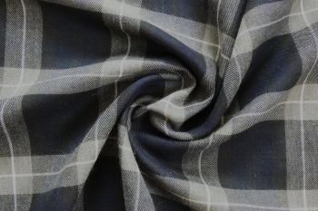 Ex Paul Smith Deadstock Designer Brushed Cotton Twill Check - Navy/Grey Marl/White