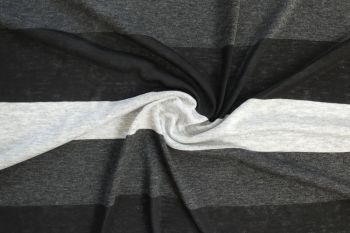 Ex Zara Deadstock Wide Striped Lightweight Yarn-Dyed Marl Jersey - Charcoal/Silver/Black
